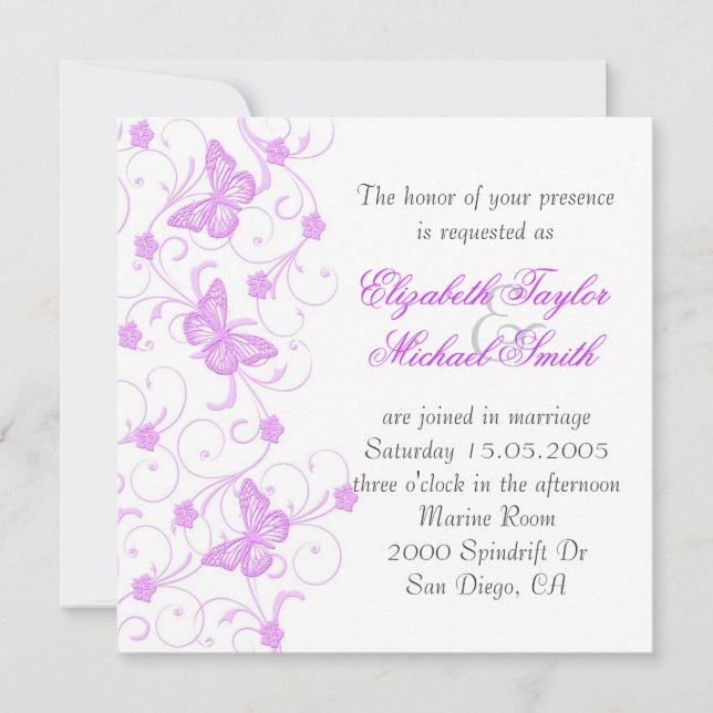 Invitation Elegant Dream Purple Butterfly Wedding Invite (Devant)