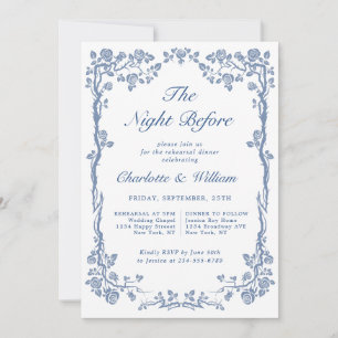 Invitation Elégant Dusty Bleu Français Jardin Répétition Dîne