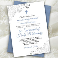 Elégant Dusty Bleu & Gris Mariage catholique moder