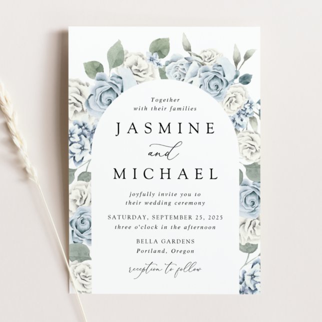 Invitation Elegant Dusty Blue Arch Floral Frame Wedding (Créateur téléchargé)
