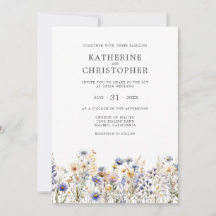 Invitation Elégant Dusty Blue Fleur sauvage Budget Mariage