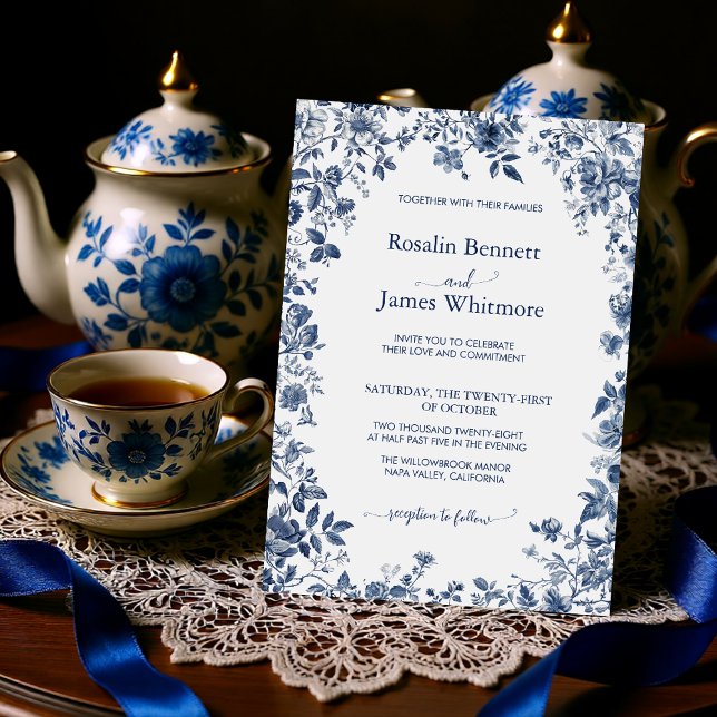 Invitation Elegant Dusty Blue Floral Chinoiserie Classic (Elegant Dusty Blue Floral Chinoiserie Classic Invitation)