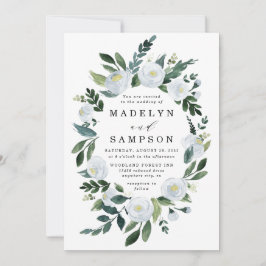 Invitation Elégant Dusty Blue Floral Rustic Garden Mariage