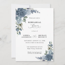 Invitation Elegant Dusty Blue Floral Wedding Rehearsal Dinner