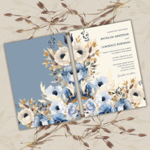 Elégant Dusty Blue Gold Mariage Floral d'hiver