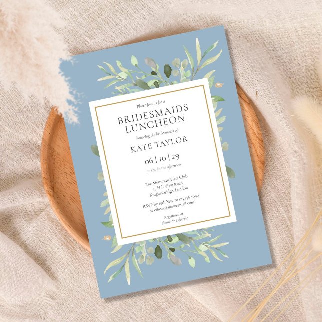 Invitation Élégant Dusty Blue Greenery Bridesmaids Déjeuner (Créateur téléchargé)