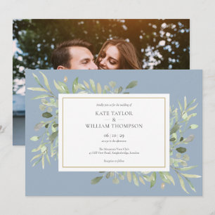 Invitation Elégant Dusty Blue Greenery Mariage photo