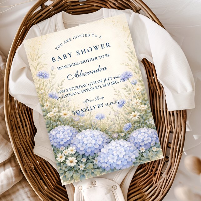 Invitation Elegant Dusty Blue Hydrangea Garden Baby Shower (Créateur téléchargé)