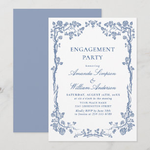 Invitation Elégant Dusty Blue Jardin Français ENGAGEMENT PART