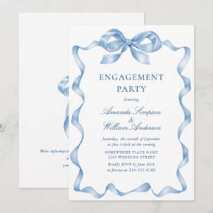 Invitation Élégant Dusty Blue Main Draw Engagement Party