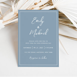Invitation Élégant Dusty Blue Minimal Mariage de calligraphie