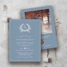 Élégant Dusty Blue Monogram Photo Overlay Mariage