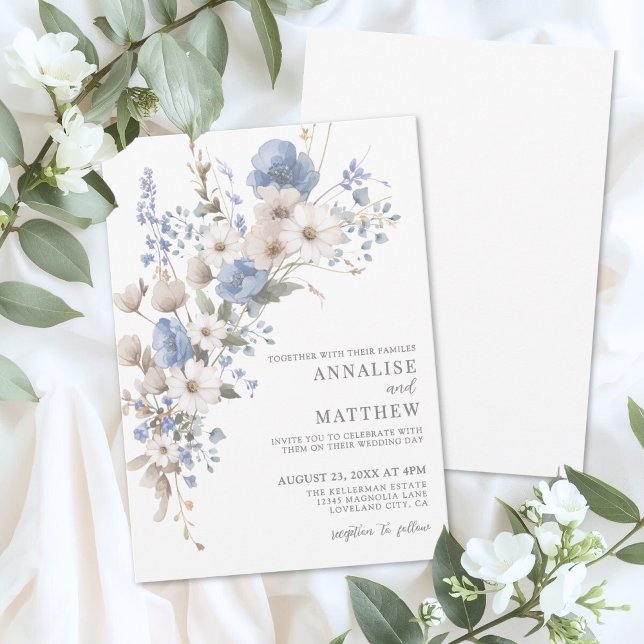 Invitation Elegant Dusty Blue Wildflower Floral Wedding (Elegant Dusty Blue Wildflower Floral Wedding Invitation )