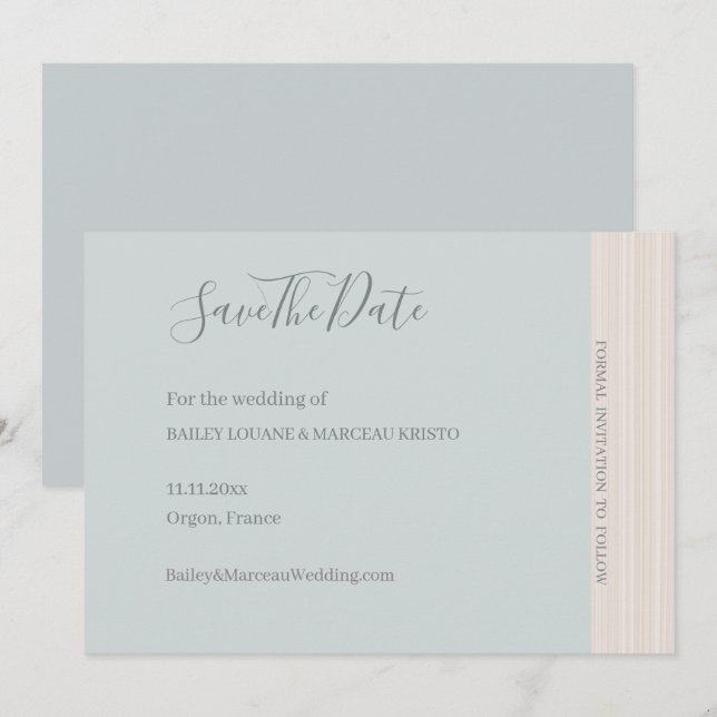 Invitation Elégant Dusty Blue WoodGrain Enregistrer La Date M (Devant / Derrière)