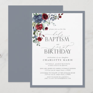 Invitation Elégant Dusty Burgundy Baptême 1er Anniversaire