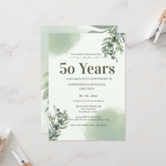 Invitation Elegant Dusty Green Script Wedding Anniversary 