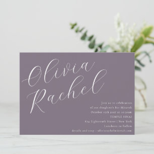 Invitation Élégant Dusty Purple Script Bat mitzvah minimal