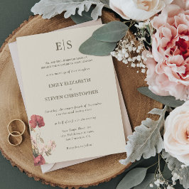Invitation Élégant Dusty Rose Boho Mariage monogramme