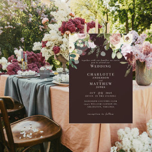 Invitation Elégant Dusty Rose & Bourgogne Pas de parents Mari