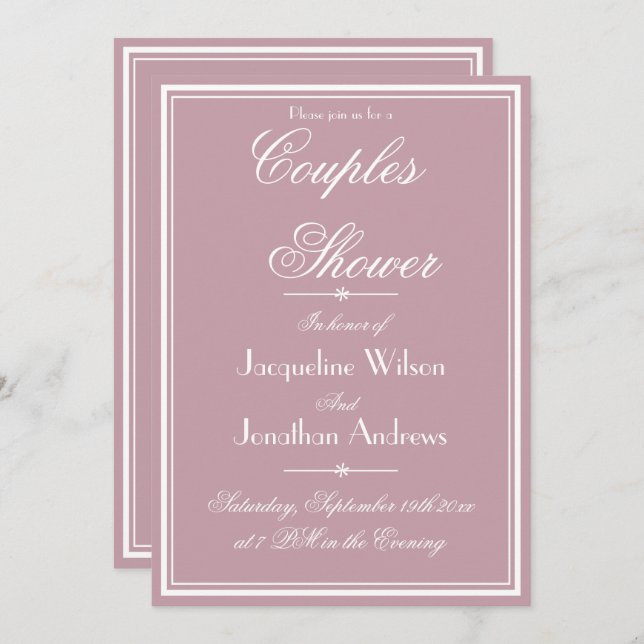 Invitation Élégant Dusty Rose Chic Script RSVP Couples Douche (Devant / Derrière)