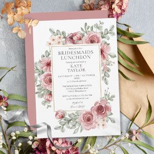 Invitation Élégant Dusty Rose Floral Bridesmaids Déjeuner