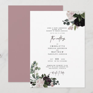 Invitation Élégant Dusty Rose Floral Les deux parents Mariage