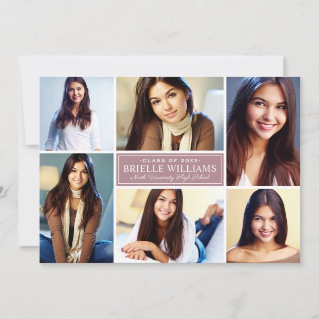 Invitation Elegant Dusty Rose Graduation Party Photo Collage (Devant)