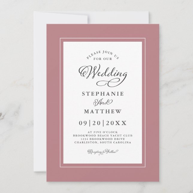 Invitation Élégant Dusty Rose Mariage Formal Chic Calligraphi (Devant)