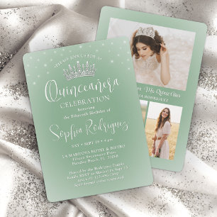 Invitation Élégant Éclairage Quinceañera 3 Photo Sage Vert