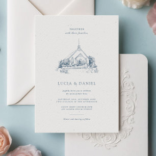 Invitation Élégant Eglise Lieu minimaliste Mariage noir