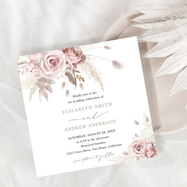 Invitation Élégant élégant et chic Dusty Rose Floral Mariage (Créateur téléchargé)