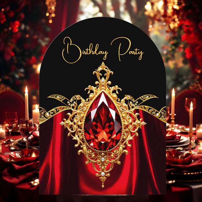 Invitation Élégant élégant Joyau d'or rouge Regal (Créateur téléchargé)