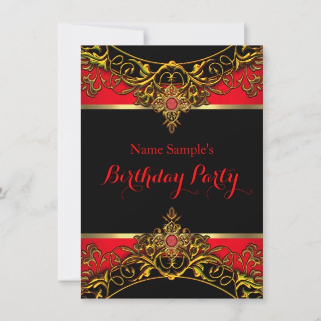 Invitation Elégant Elite Regal Rouge Or Noir Anniversaire 2 (Devant)