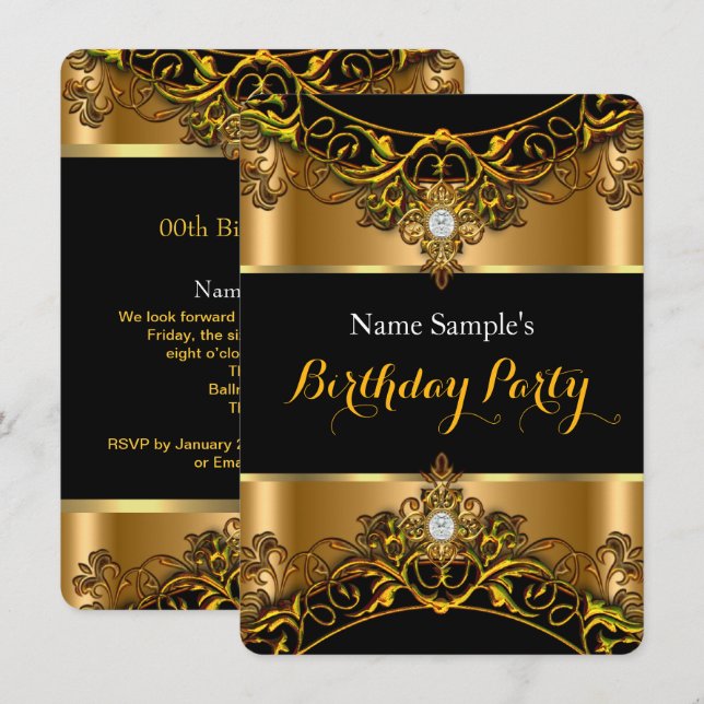 Invitation Elégant Elite Royal Gold Black Diamond Anniversair (Devant / Derrière)