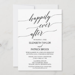 Invitation Élégant Elopement de calligraphie blanche et noire