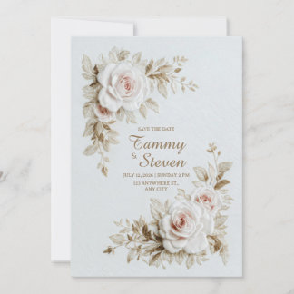 Invitation Elegant Embroidered Rose Wedding
