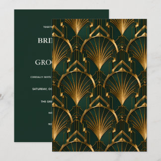 Invitation Elegant Emerald and Gold Art Deco Wedding