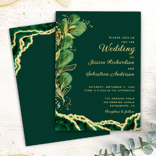 Invitation Élégant Emerald Green Agate Bijou Mariage de ton