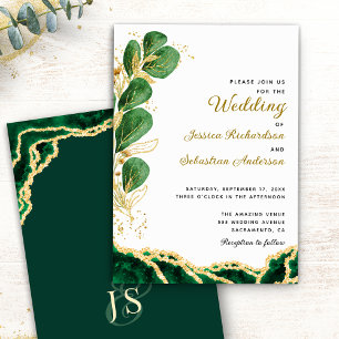 Invitation Élégant Emerald Green Agate Mariage Eucalyptus