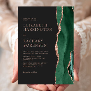 Invitation Élégant Emerald Green Agate Rose Gold Mariage