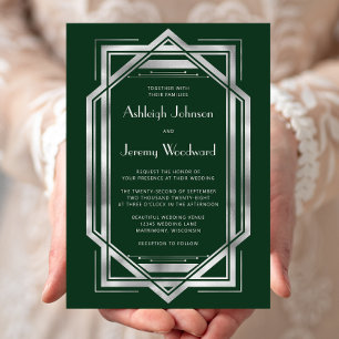 Invitation Élégant Emerald Green Argent Vintage Déco Mariage