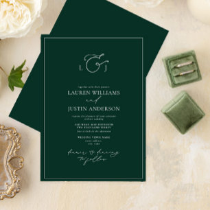 Invitation Élégant Emerald Green Calligraphie Monogramme Mari