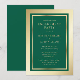 Invitation Élégant Emerald Green et Gold Engagement Party
