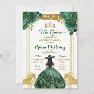 Invitation Élégant Emerald Green Floral Gold Horse Mis Quince