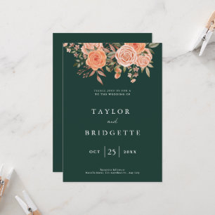 Invitation Élégant Emerald Green Floral Mariage de automne Bi
