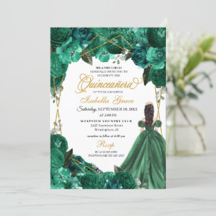 Invitation Elégant Emerald Green Floral Quinceanera Invitatia