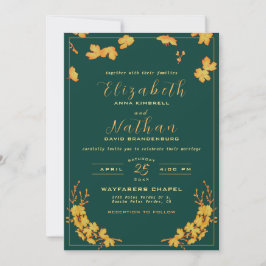 Invitation Élégant Emerald Green & Gold Floral Mariage