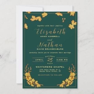 Invitation Élégant Emerald Green & Gold Floral Mariage