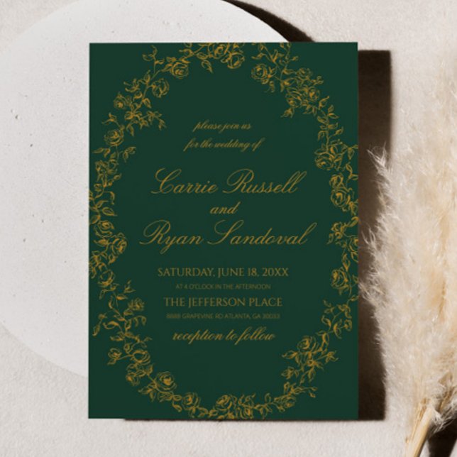 Invitation Elegant Emerald Green Gold Floral Roses Wedding (Créateur téléchargé)