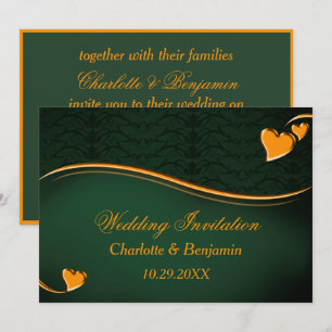 Invitation Élégant Emerald Green & Gold Heart Mariage